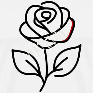 Eine schwarz-weiß Zeichnung einer Rose auf einem Shirt, Minimalistische Rose