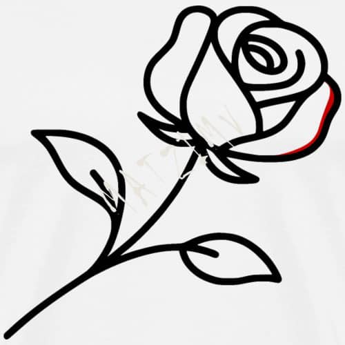 Eine schwarz-weiß Zeichnung einer liegenden Rose auf einem Shirt