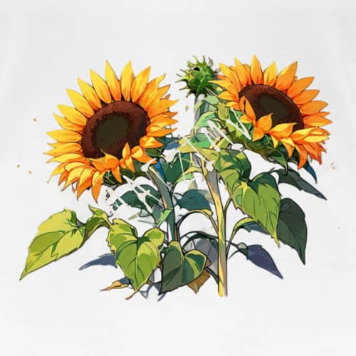 a group of sunflowers on a white background in Cartoon-Style