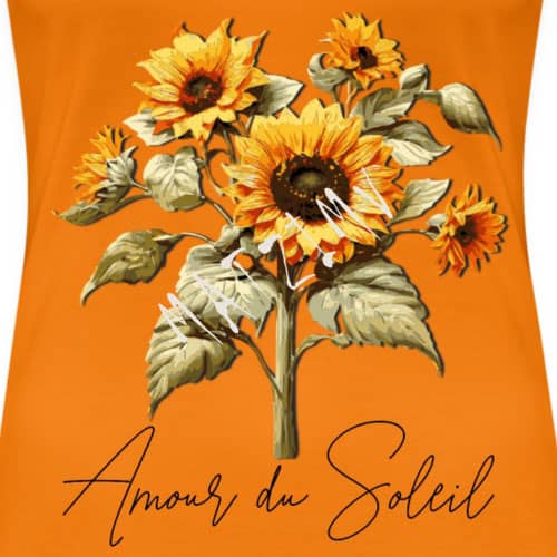 Ein Shirt mit Blumen. Sonnenblumen-Motiv und französischer Unterschrift